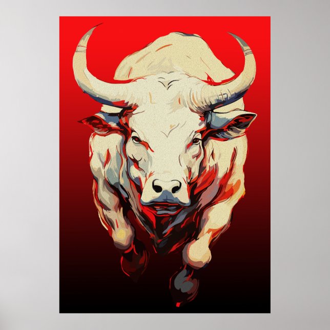 Dynamic Bull in Fiery Motion Poster (Front)