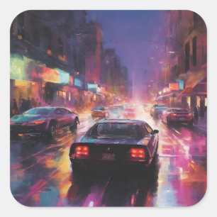 Dynamic Cityscape Racing Square Sticker