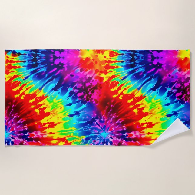 DYNAMIC COLORFUL DESIGN TIE-DYE  BEACH TOWEL (Front)