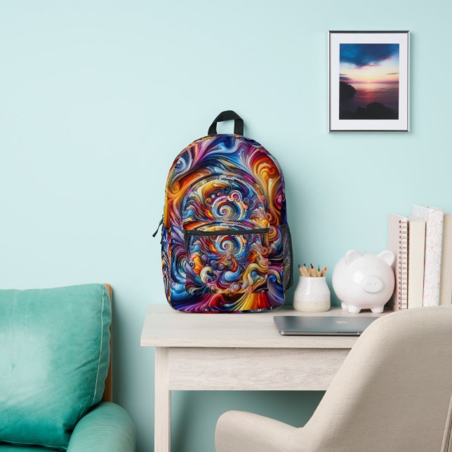 Dynamic Colour Vortex Printed Backpack (Insitu)