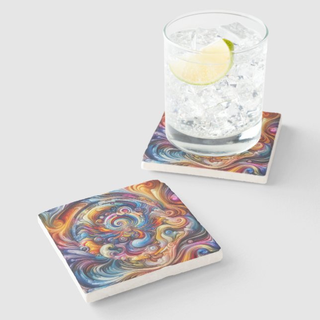 Dynamic Colour Vortex Stone Coaster (Side)