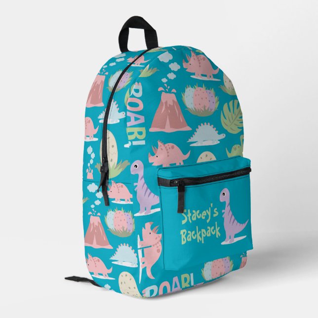 Dynamic Colourful Dinos Printed Backpack (Back Corner Left)