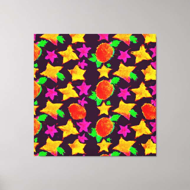 Dynamic Colourful Fruits and Stars Pattern Art Canvas Print (Front)