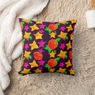 Dynamic Colourful Fruits and Stars Pattern Art Cushion