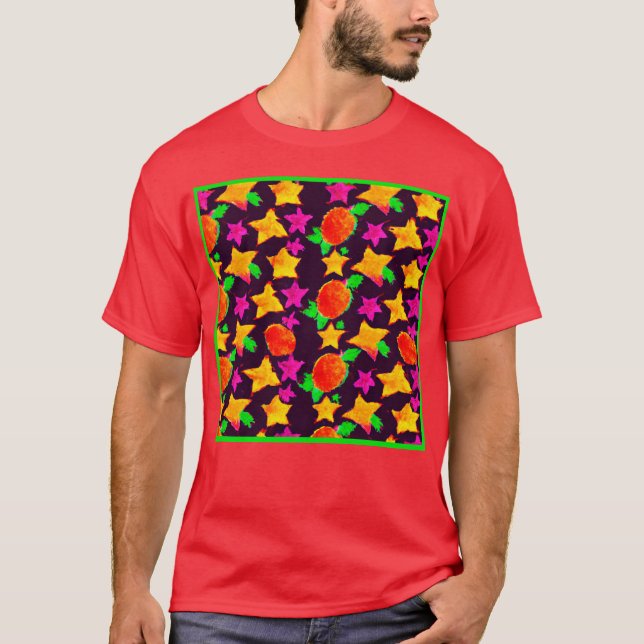 Dynamic Colourful Stars Pattern Art T-Shirt (Front)
