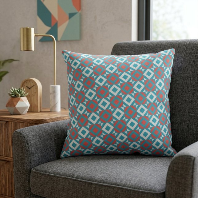 Dynamic Coral Teal Geometric Optical Pattern Cushion (Creator Uploaded)