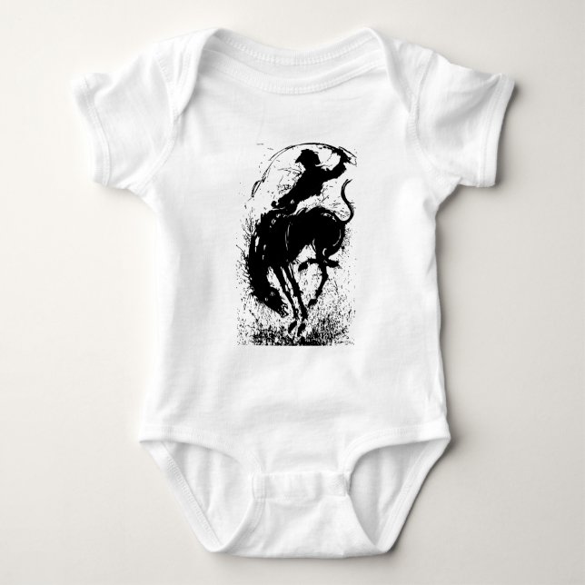 Dynamic Cowboy Rodeo Silhouette Art Baby Bodysuit (Front)