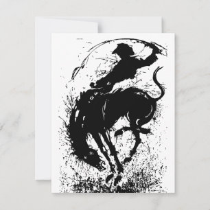 Dynamic Cowboy Rodeo Silhouette Art Card