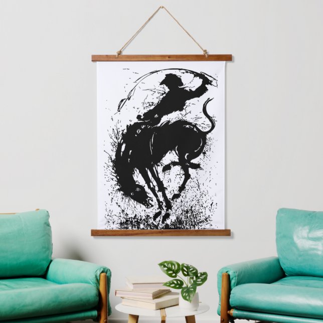 Dynamic Cowboy Rodeo Silhouette Art Hanging Tapestry (Living Room)