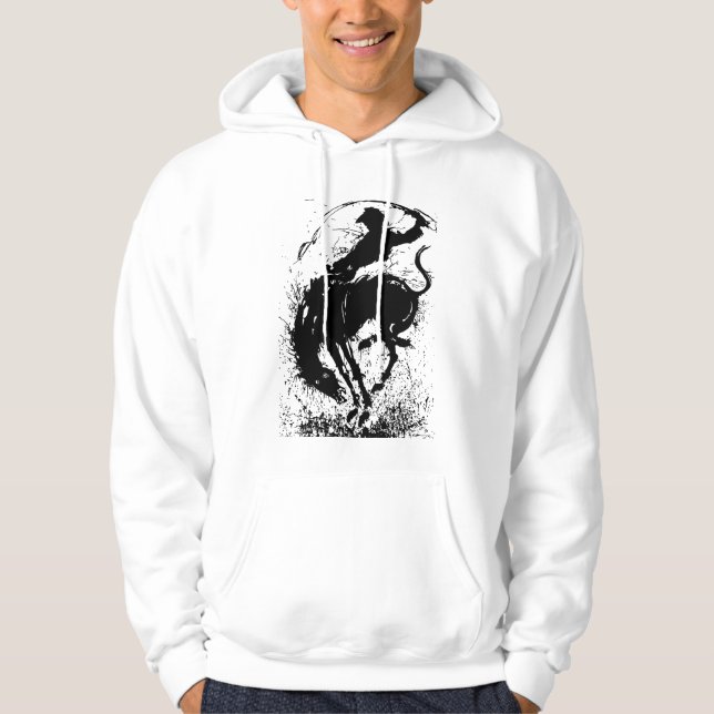 Dynamic Cowboy Rodeo Silhouette Art Hoodie (Front)