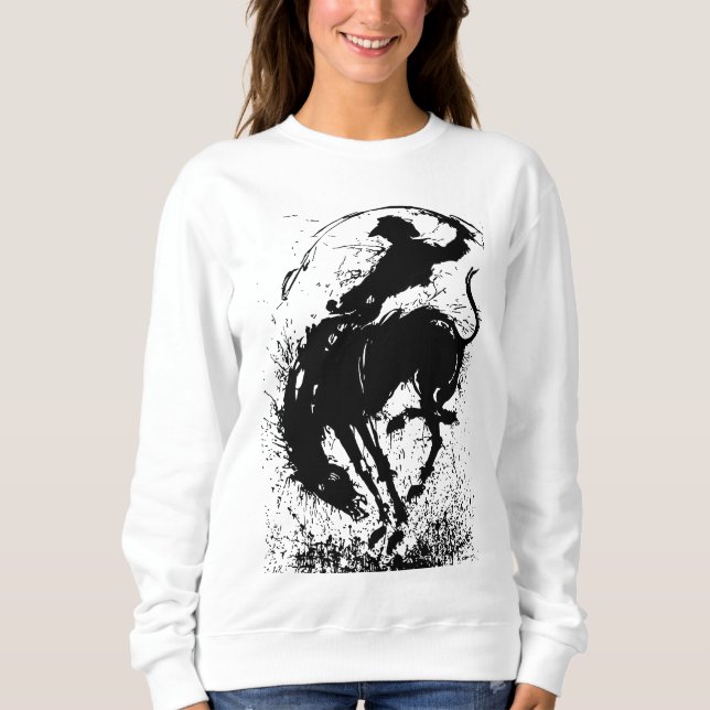 Dynamic Cowboy Rodeo Silhouette Art Sweatshirt (Front)