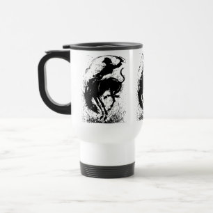 Dynamic Cowboy Rodeo Silhouette Art Travel Mug