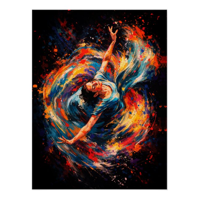 Dynamic Dancing Woman Swirling Colours Abstract Poster (Front)