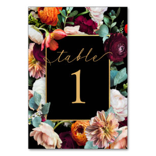 Dynamic Deep Floral & Gold Wedding Table Number