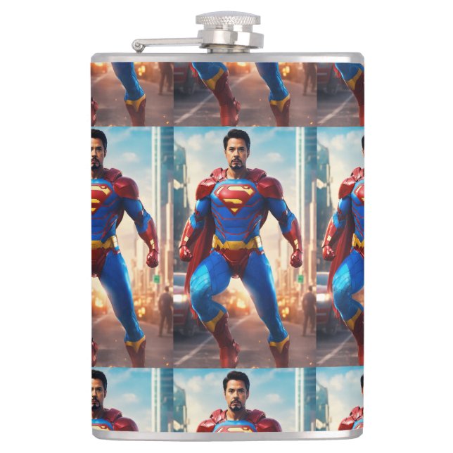 Dynamic Defender: A Superhero's Power in Your Hand Hip Flask (Front)
