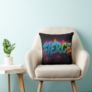 Dynamic Digital Street Art with the word Fierce Cushion
