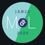Dynamic Duo Modern Wedding Monogram Sticker<br><div class="desc">Set the tone for an unforgettable affair when your guests' first impression is a modern invitation suite with bright and fresh blocks of aqua blue and kelly green.</div>