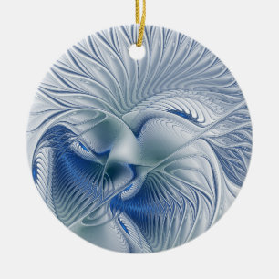 Dynamic Fantasy Abstract Blue Tones Fractal Art Ceramic Tree Decoration