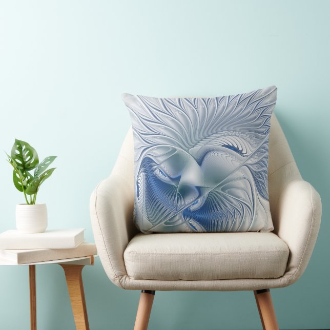 Dynamic Fantasy Abstract Blue Tones Fractal Art Cushion (Chair)