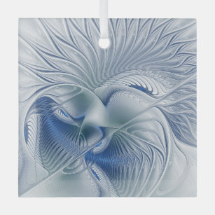 Dynamic Fantasy Abstract Blue Tones Fractal Art Glass Tree Decoration