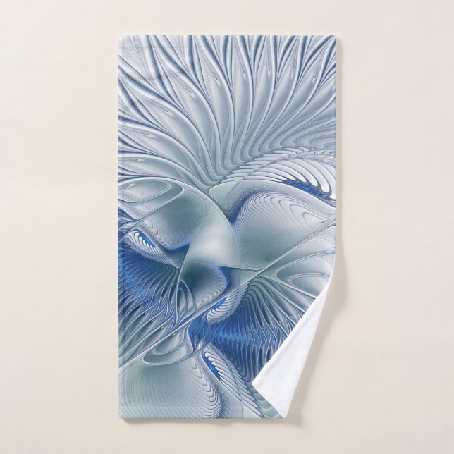 Dynamic Fantasy Abstract Blue Tones Fractal Art Hand Towel (Hand Towel)