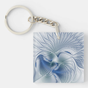 Dynamic Fantasy Abstract Blue Tones Fractal Art Key Ring