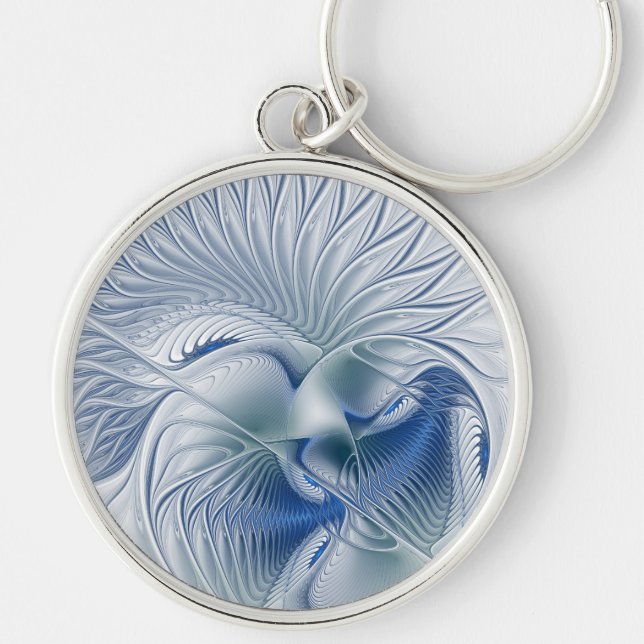 Dynamic Fantasy Abstract Blue Tones Fractal Art Key Ring (Front)
