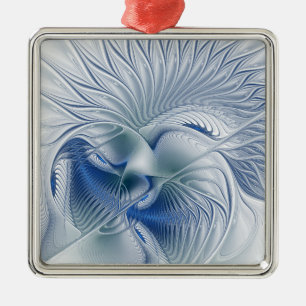 Dynamic Fantasy Abstract Blue Tones Fractal Art Metal Tree Decoration