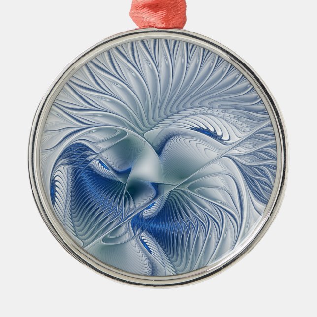 Dynamic Fantasy Abstract Blue Tones Fractal Art Metal Tree Decoration (Front)