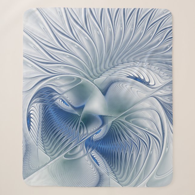 Dynamic Fantasy Abstract Blue Tones Fractal Art Sherpa Blanket (Front)