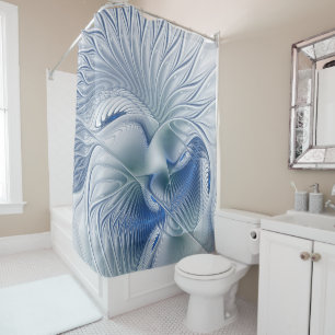 Dynamic Fantasy Abstract Blue Tones Fractal Art Shower Curtain