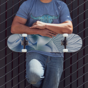 Dynamic Fantasy Abstract Blue Tones Fractal Art Skateboard