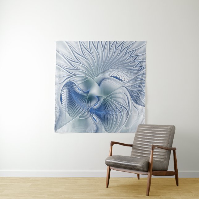 Dynamic Fantasy Abstract Blue Tones Fractal Art Tapestry (In Situ)