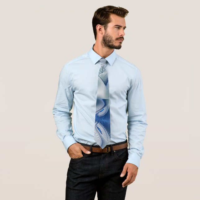 Dynamic Fantasy Abstract Blue Tones Fractal Art Tie (In Situ)
