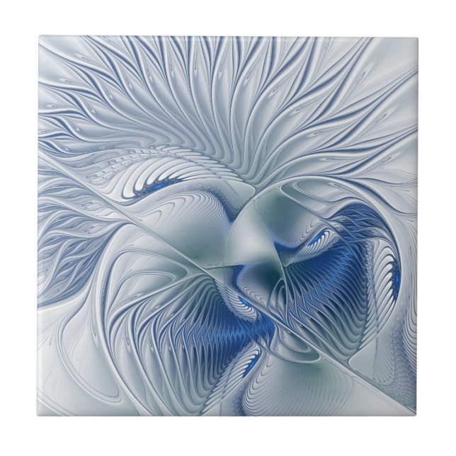 Dynamic Fantasy Abstract Blue Tones Fractal Art Tile (Front)