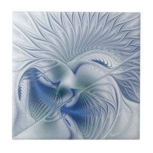 Dynamic Fantasy Abstract Blue Tones Fractal Art Tile