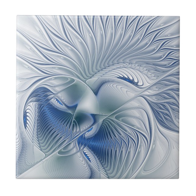 Dynamic Fantasy Abstract Blue Tones Fractal Art Tile (Front)