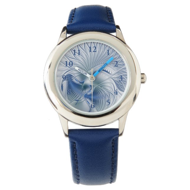 Dynamic Fantasy Abstract Blue Tones Fractal Art Watch (Front)