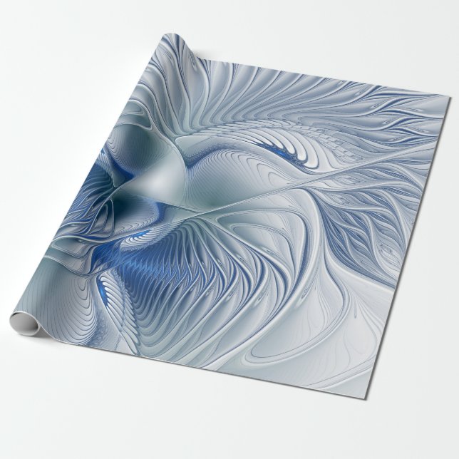 Dynamic Fantasy Abstract Blue Tones Fractal Art Wrapping Paper (Unrolled)