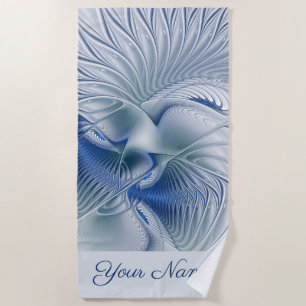 Dynamic Fantasy Abstract Blue Tones Fractal Name Beach Towel