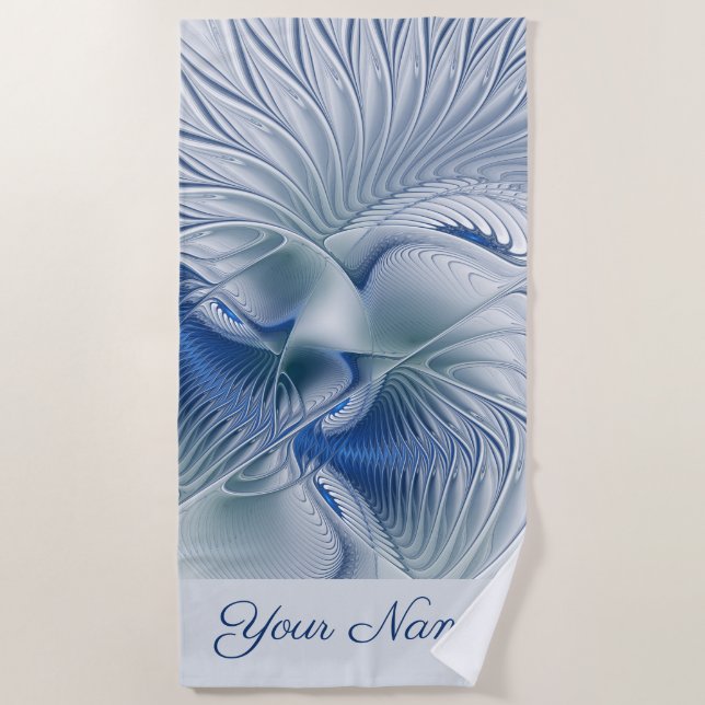 Dynamic Fantasy Abstract Blue Tones Fractal Name Beach Towel (Front)