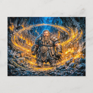 Dynamic Fantasy Dwarf Working in Enchanted Mine Postcard