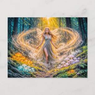 Dynamic Fantasy Elf in Enchanted Forest Mushroom M Postcard