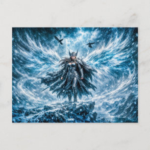 Dynamic Fantasy Valkyrie in Radiant Battle Atmosph Postcard