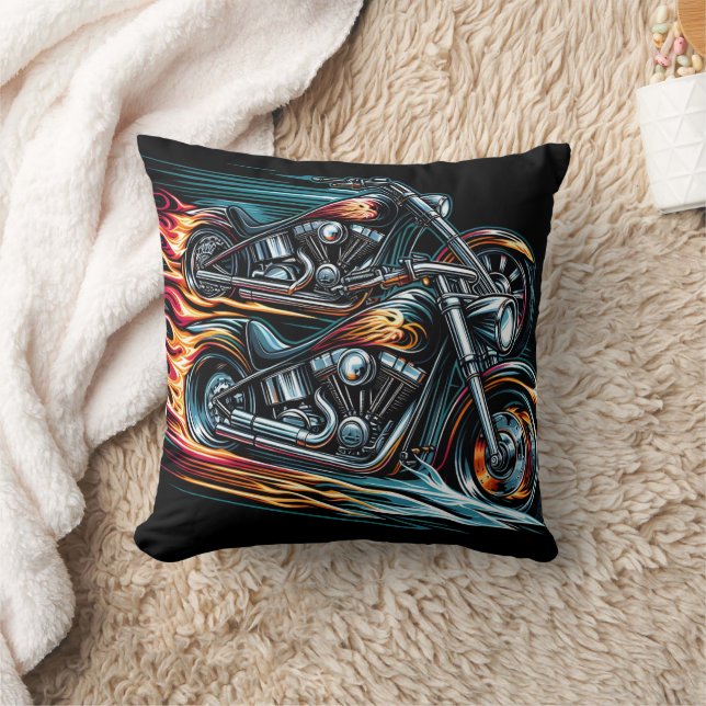 Dynamic fiery motorcycle racing through the night cushion (Blanket)