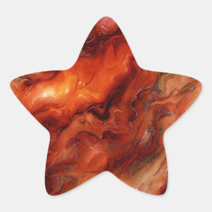 Dynamic Fluid Marble Pattern in Red and Orange Star Sticker