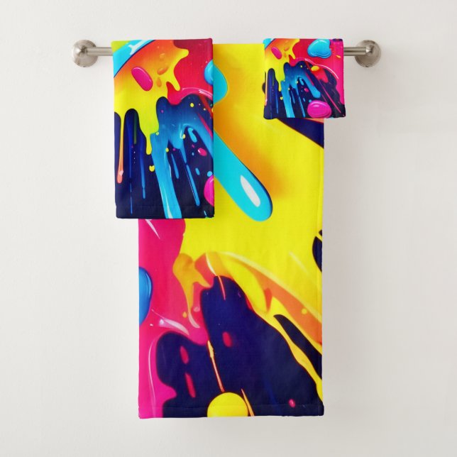 Dynamic Fluorescent Paint Streaks Bath Towel Set (Insitu)
