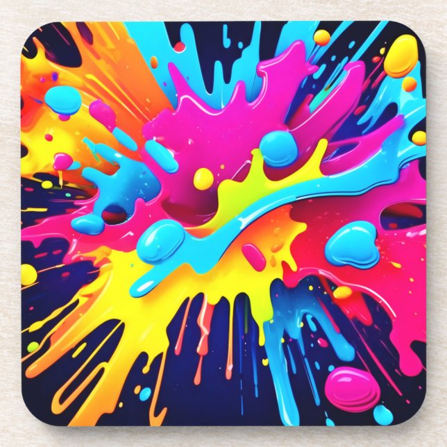 Dynamic Fluorescent Paint Streaks Coaster (Front)