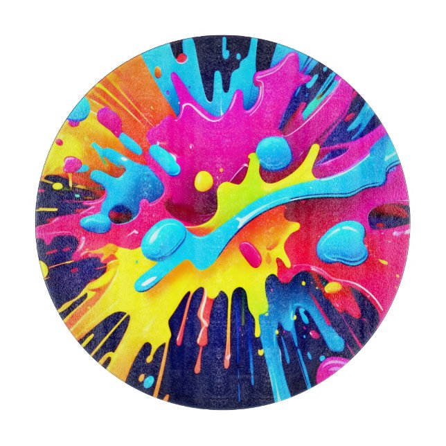 Dynamic Fluorescent Paint Streaks Cutting Board (Front)
