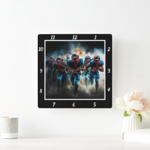 Dynamic Football Action  Square Wall Clock